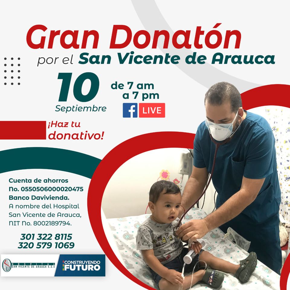 Gran Donatón por el hospital San Vicente de Arauca se llevará a cabo el próximo 10 de septiembre