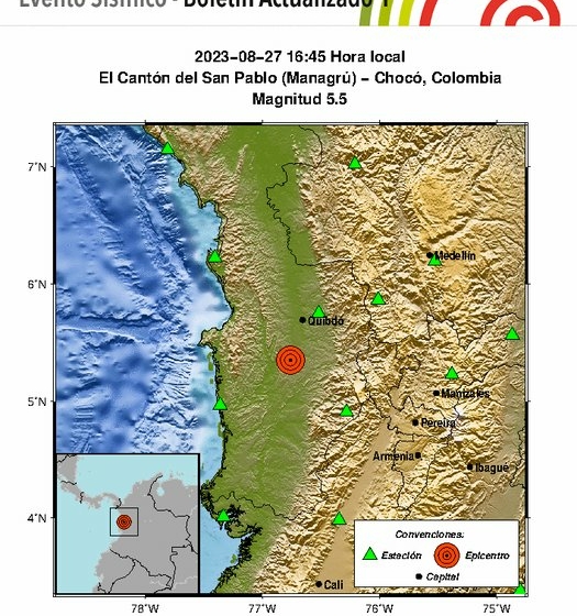  Nuevo sismo de 5,5 grados golpea Colombia