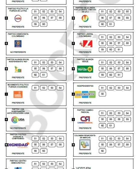  Ubicación en el tarjetón electoral para la Asamblea Departamental