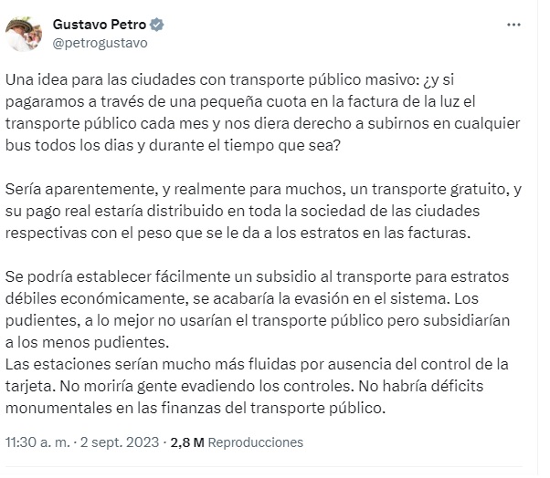  Propuesta Petro: Pagar el Transporte Público a través de la Factura de Luz